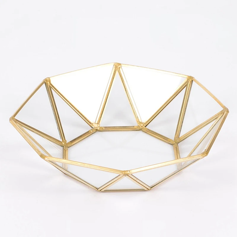 

European Style Creative Glass Metal Storage Tray Fruit Plate Desktop Small Items Jewelry Display Tray Mirror Home Decor