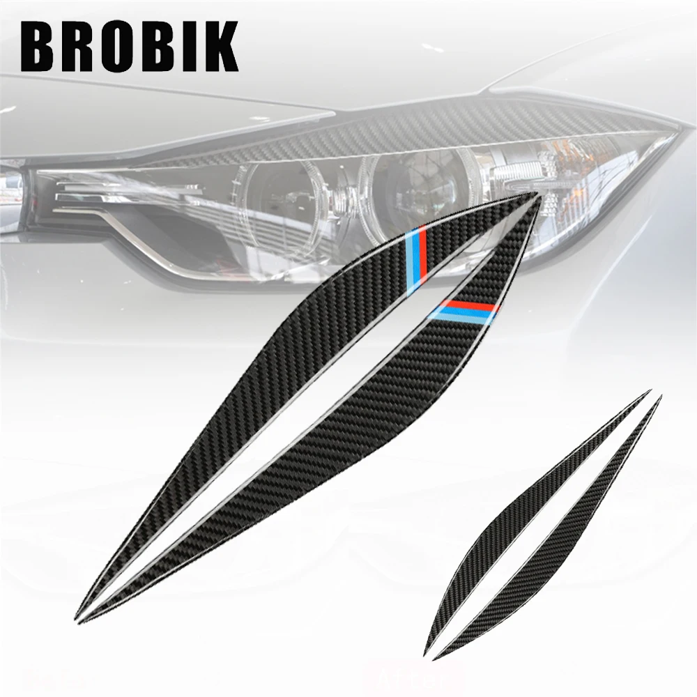 

BROBIK For BMW 3 Series F30 F35 2013-2019 Car Front Headlamps Car Sticker Eyebrows Eyelid Headlight Covers Carbon Fiber