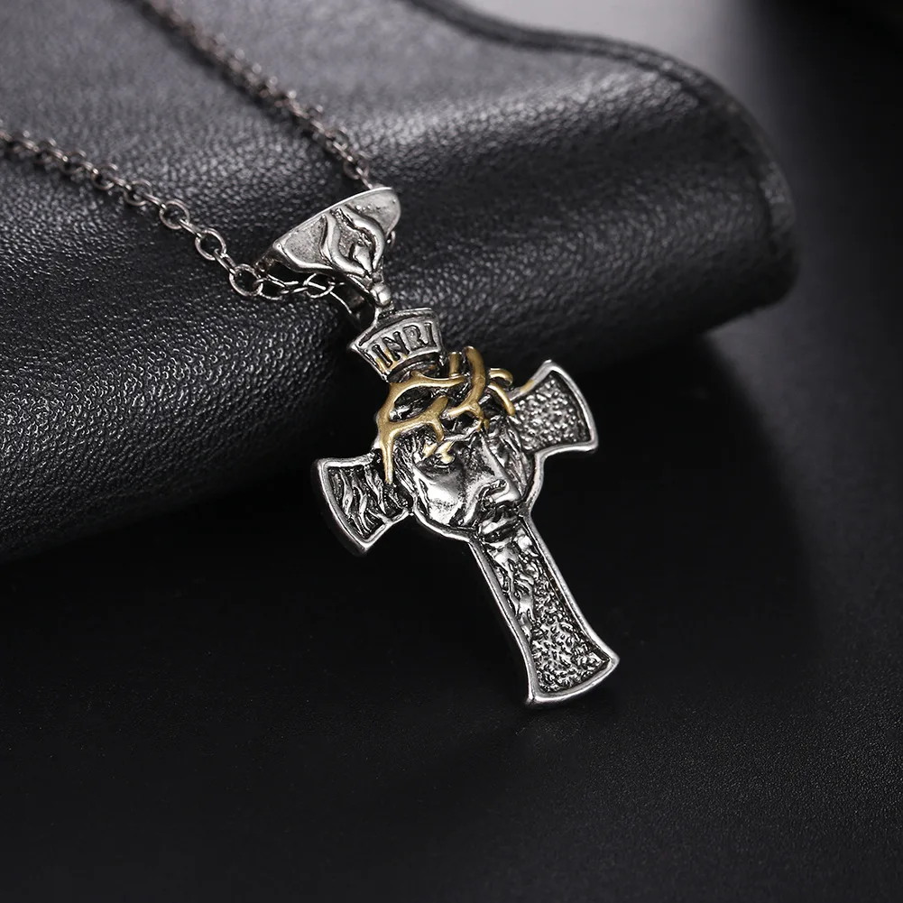 

Silver Plated Crown of Religious Thorns Jesus Cross Pendant Necklace Men's Christian Necklace Lucky Faith Jewelry Blessing Gift
