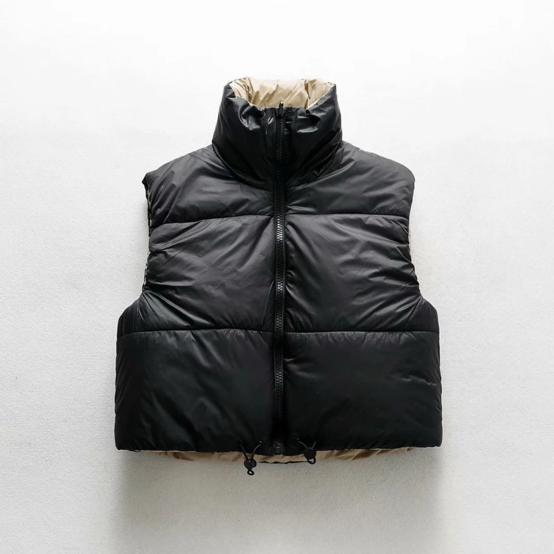 

2021 Autumn Winter Women Fashion Pink Black Double-Sided Vest Coat Casual Warm Sleeveless Waistcoat Female Short Outwear Tops