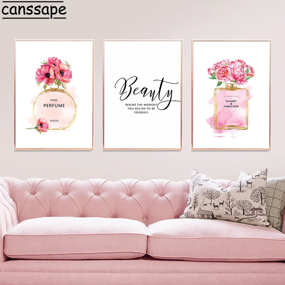 Модная парфюмерная Настенная картина розовые цветы холст плакат модные