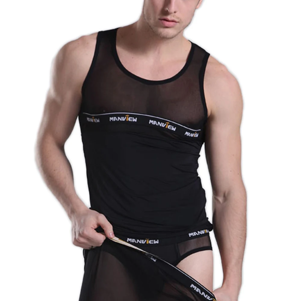 Спортивный прозрачный сексуальный мужской топ без рукавов дышащий Мужской