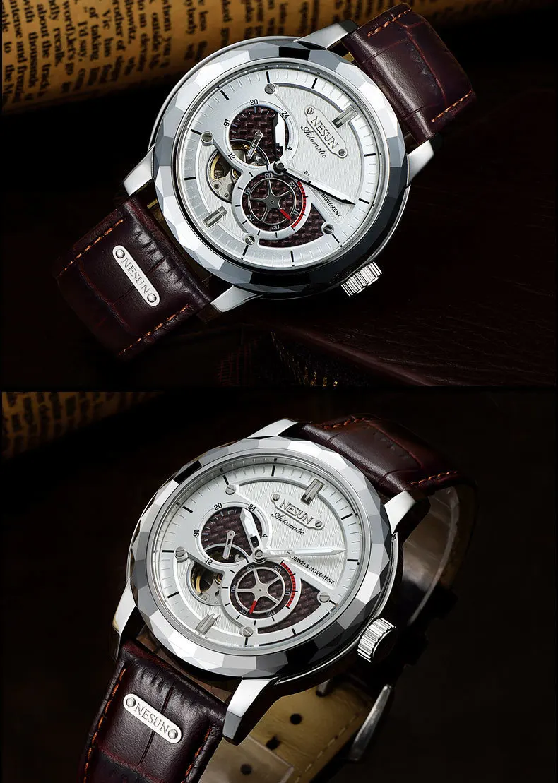 Швейцарские Топ люксовый бренд NESUN Skeleton Tourbillon часы для мужчин автоматические мужские часы 100 м водонепроницаемые спортивные часы relogio N9810-3