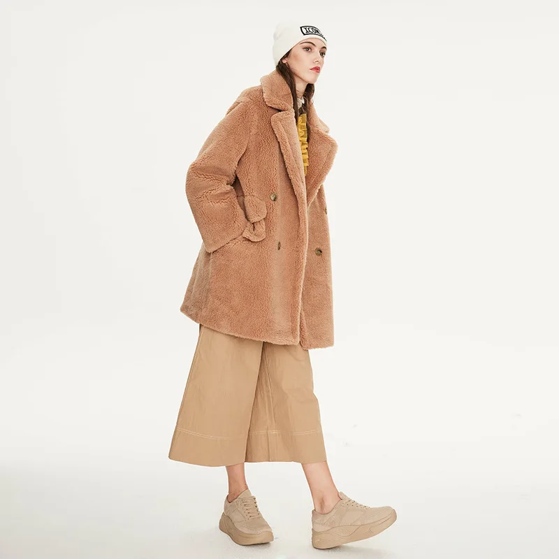 Женское пальто из искусственного меха длинное с мишкой Тедди женская одежда