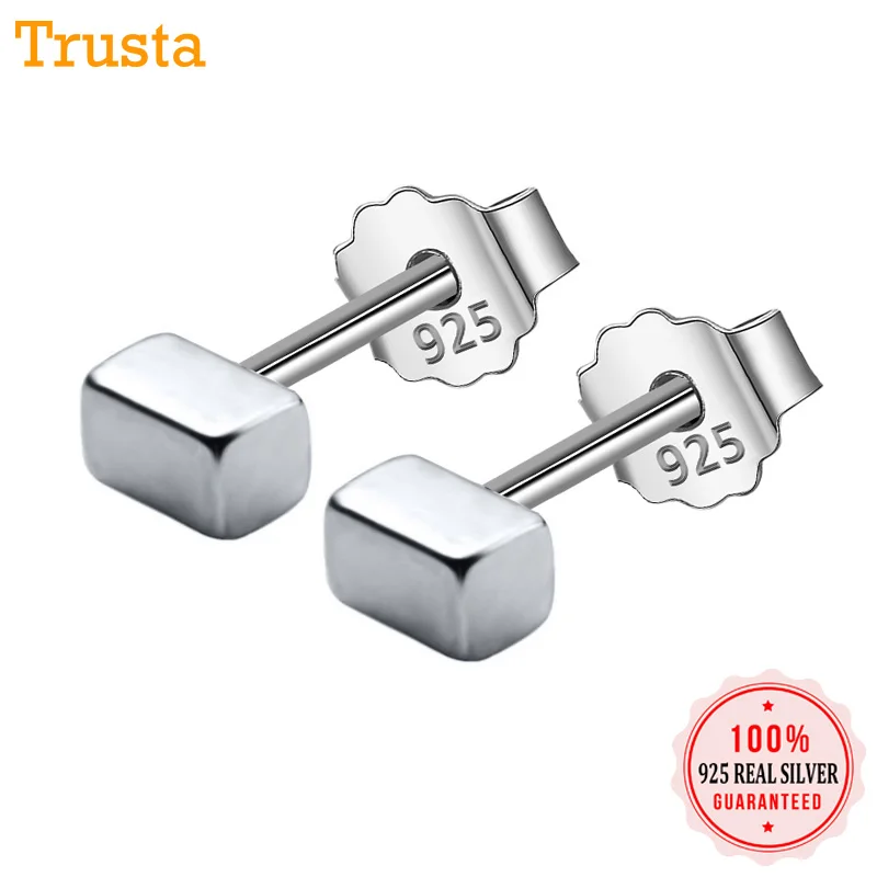 Trusta подлинные 925 пробы серебряные милые маленькие Твердые блоки серьги гвоздики