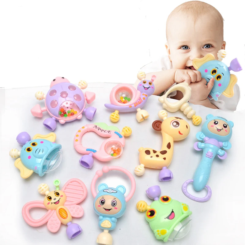6Pc-10Pc/Set Montessori Toys Teething Kids Educational Crib Mobile Baby Teether Toy For Girls Waldorf Rattle Infant