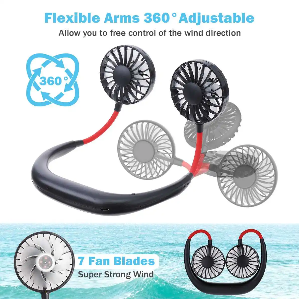 

Portable Fan Hands-free Neck Band Hands-Free Hanging USB Rechargeable Dual Head Fan Mini Air Cooler Fan for Room Sports Students