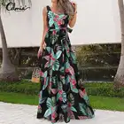 Женский винтажный Сарафан Макси с цветочным принтом, длинное платье Celmia, модный сексуальный вечерний плиссированный сарафан без рукавов с поясом и О-образным вырезом, 2021