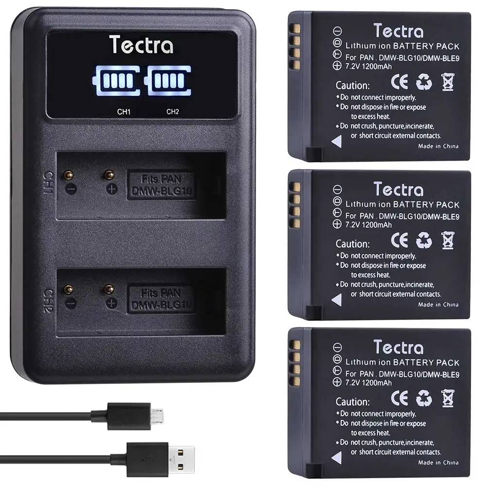 

3PCS 1200mAh DMW-BLG10 BP-DC15 Battery+LED USB Charger for Panasonic Lumix GF6,GX7,GX80,GX85,GX7 Mark II,LX100,D-Lux(Type 109）