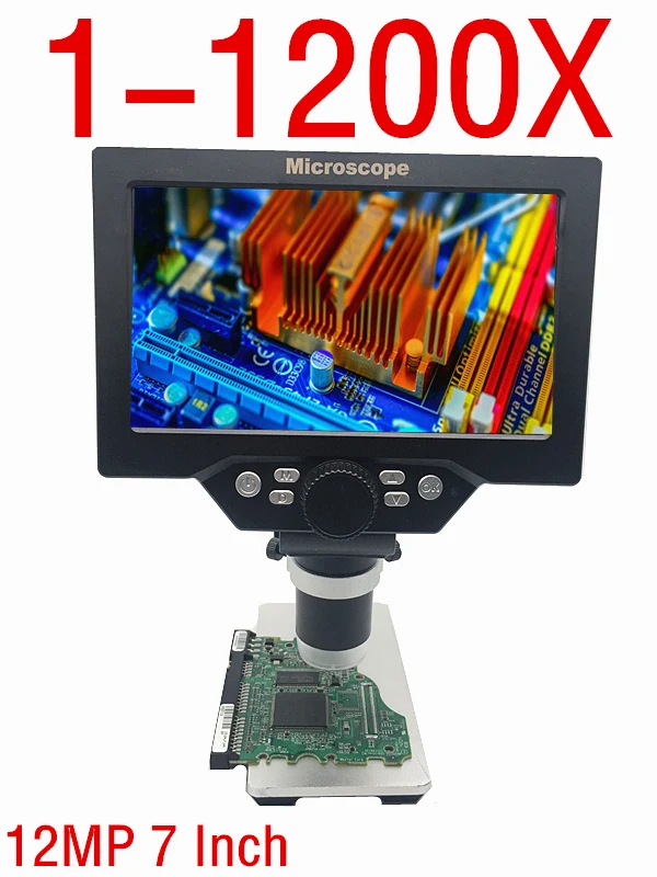 Цифровой микроскоп G1200 2020 12 МП 7 дюймовый HD ЖК дисплей 1 1200X поворотная Лупа