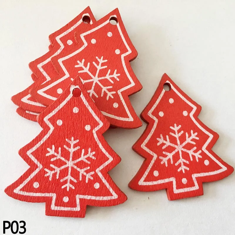 P03 10 шт., 5 см, белые, красные, деревянные рождественские украшения, звезда, сердце, Рождественская елка, подвесные Подвески для нового года, Рождества, украшения для дома, вечерние - Цвет: P03