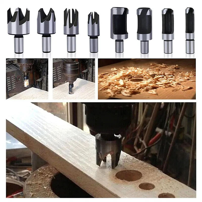 

23 Pack 8pcs Wood Plug Cutter 6pcs 1/4 Inch Hex 5 Flute 90 Degree Countersink Drill Bits 7pcs Three Pointed Countersink Bit