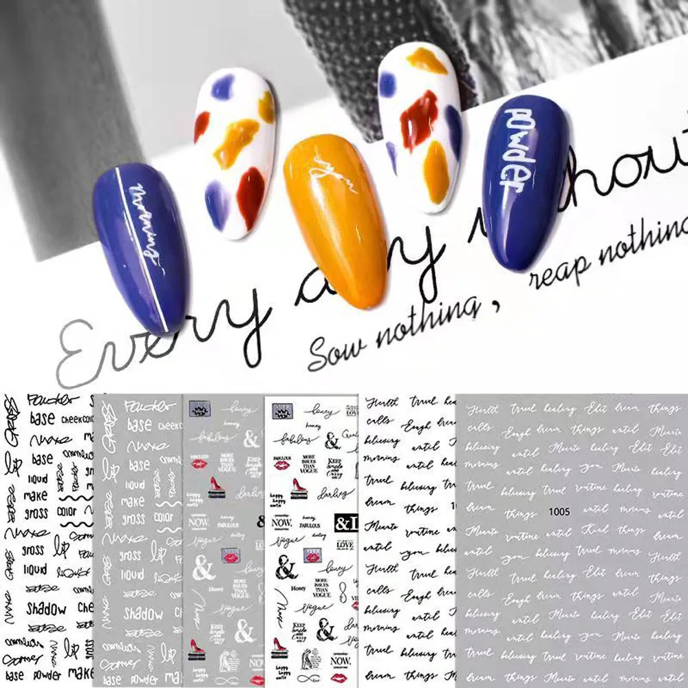 

1 Sheet 10*8cm 3D Nail Sticker English Alphabet Beauty Nail Art Decorations White/Black Letter Adhesive Nails Decals VI-S1B