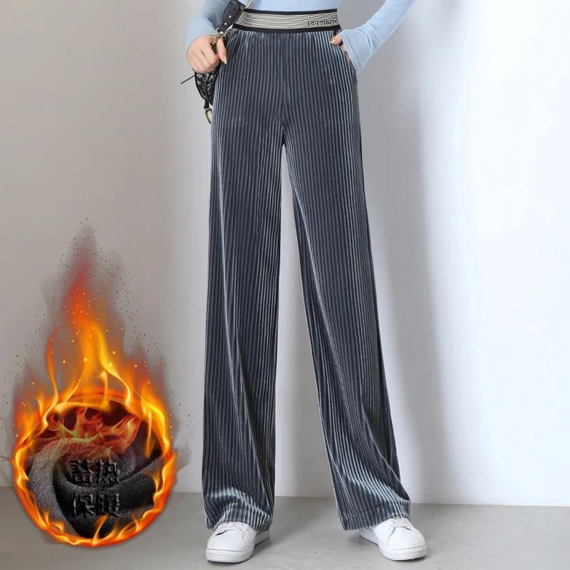 

Women Pants High Waist Wide Leg Pants 2020 Loose Plus Trousers Women Casual Gray Black Thick Warm Pants Femme Clothing 2020