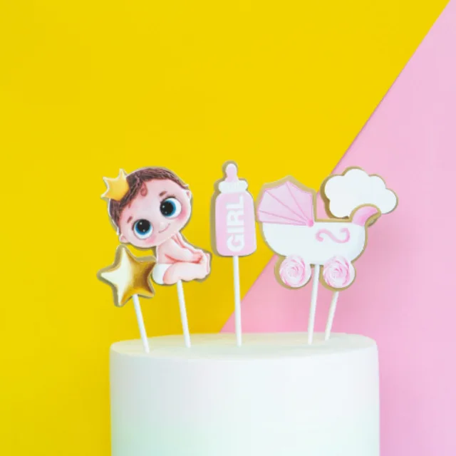 Cute Polymer Clay Dolls Cake Topper Kids Boy Girl Cartoon Oh Baby Happy Birthday Cake Topper Baby Shower Rabbit Party Supplies - Цвет: 1 Set Girl