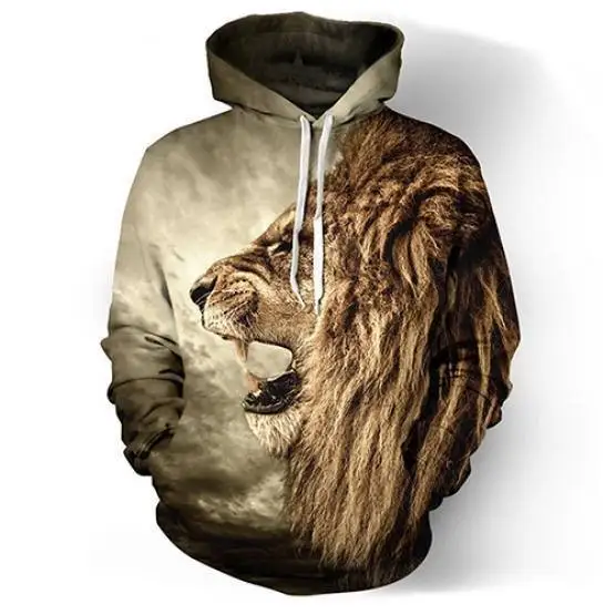 LION Mens Hoodies Funny 3D Tiger Lion Print Animals Sweatshirt Casual Loose Pocket Long Sleeve Winter Men Hoodies Unisex Pullovers - Цвет: LION