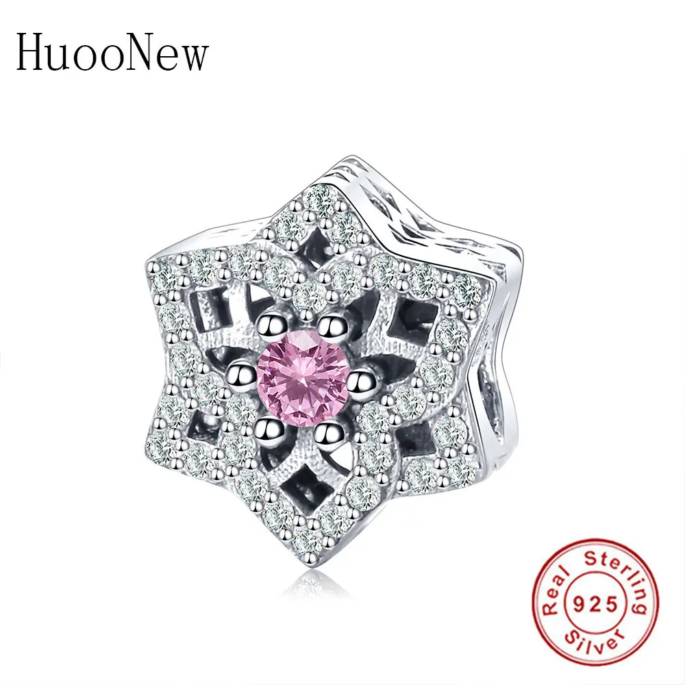 

Fit Original Charm Bracelet Black Pink Zircon Clear CZ Pave Star Bead Charms Pulsera 925 Sterling Silver Jewelry Bangles