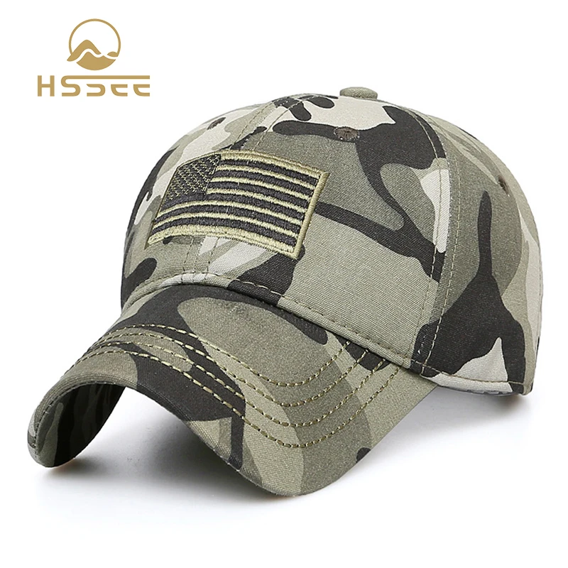 HSSEE 공식 정품 패션 위장 모자, 고품질 면화 통기성 편안한 남성용 낚시 모자 56-60cm 조절 가능