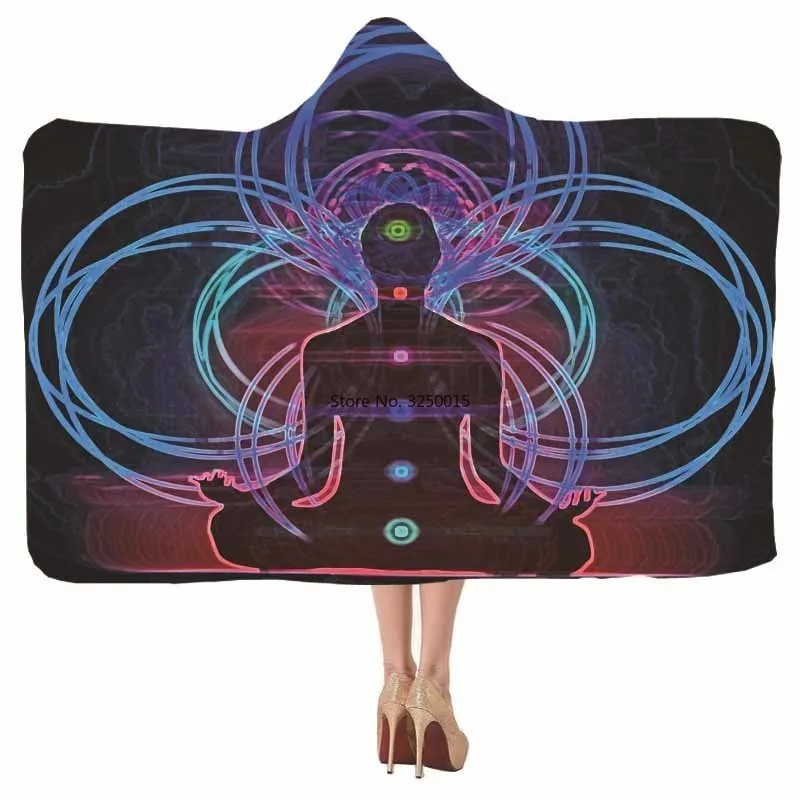 

Мягкое Флисовое одеяло с капюшоном, с принтом в виде чакр
