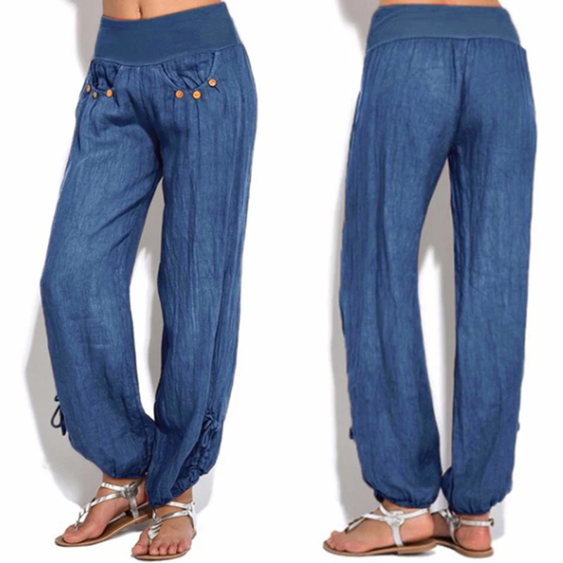 

2022 Pants New Women Loose High Waist Cotton Linen Harem Pants Solid Women Summer Autumn Fashion Casual Pants Female Gympants