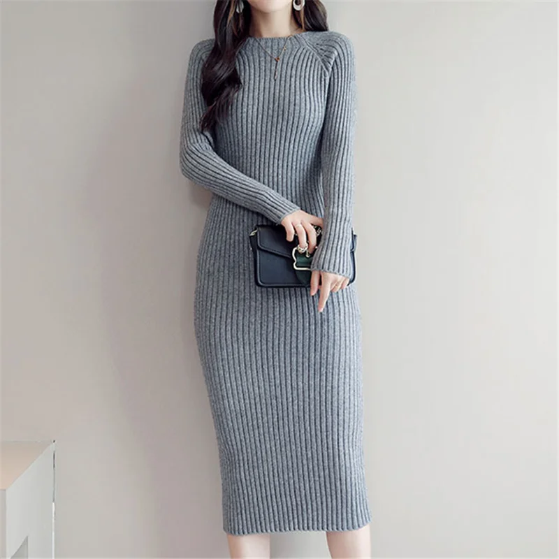 Женское платье свитер корейская мода женские вязаные платья зимний женский