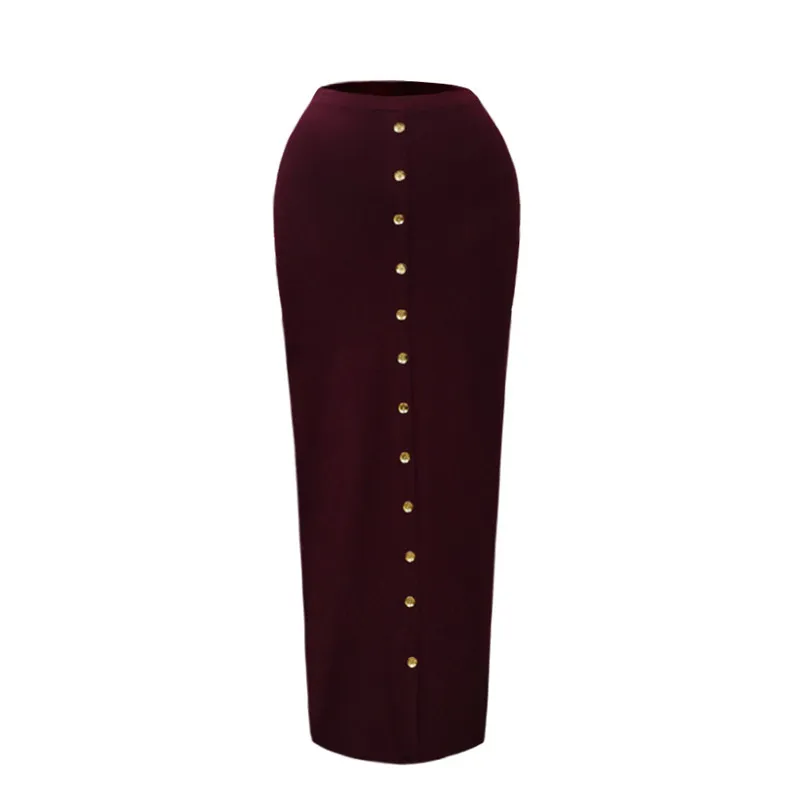 

YGYEEG Autumn Knitted Skirts Women Before Split Office Ladies Button Decoration High Waist Elegant Casual Streetwear Hot Bottom