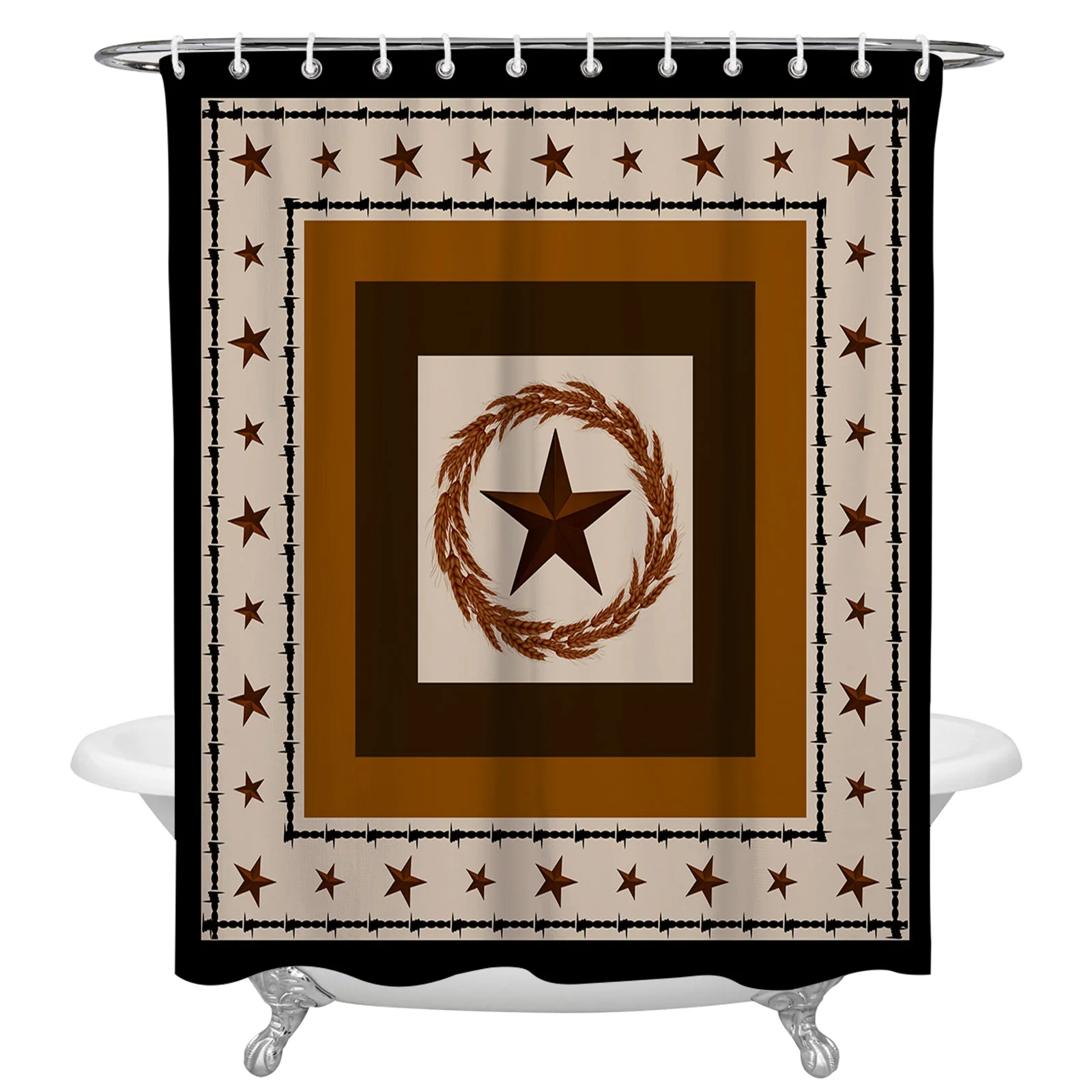 

Коричневая Техасская Водонепроницаемая занавеска для душа из полиэстера с западными звездами, Товары для ванной комнаты, декоративная зан...