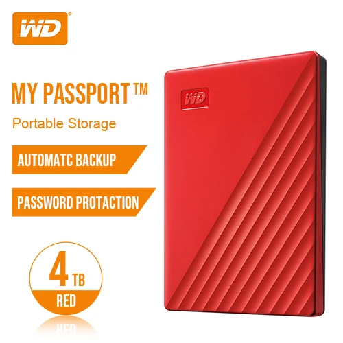 Red 4TB Western Digital My Passport™1 ТБ 2 ТБ 4 ТБ 5 ТБ внешний жесткий диск WD резервного копирования™Программное обеспечение и защита паролем - Цвет: Red 4TB