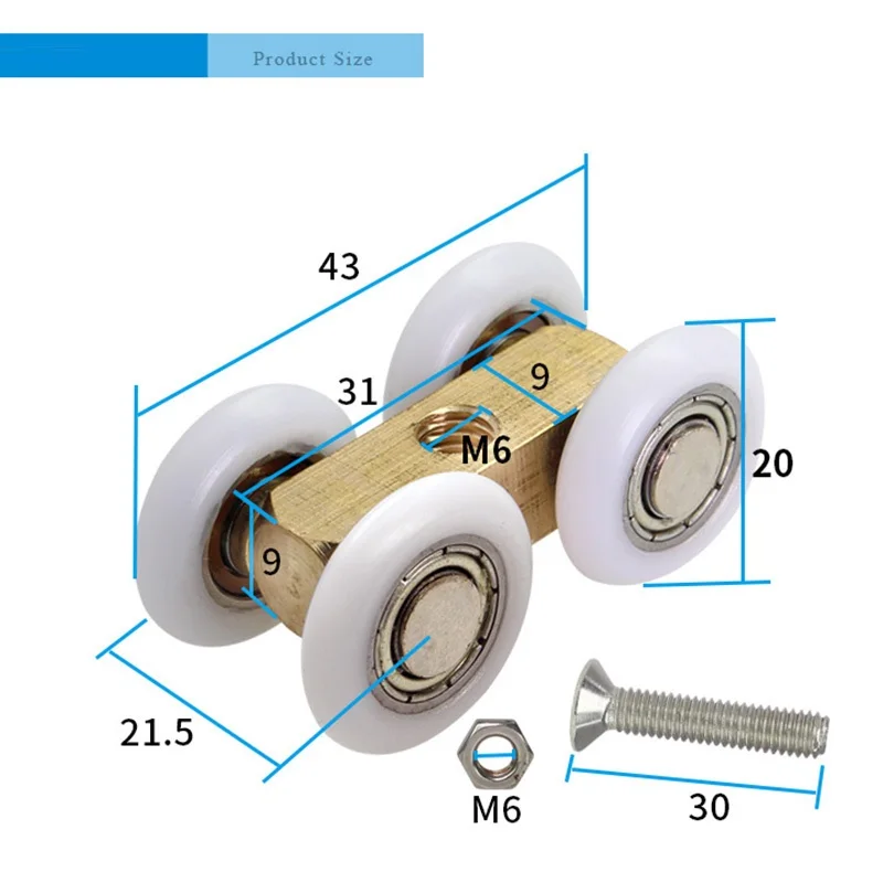 4-колесный Медный Подвесной шкив для душевой комнаты раздвижные подвесные колеса