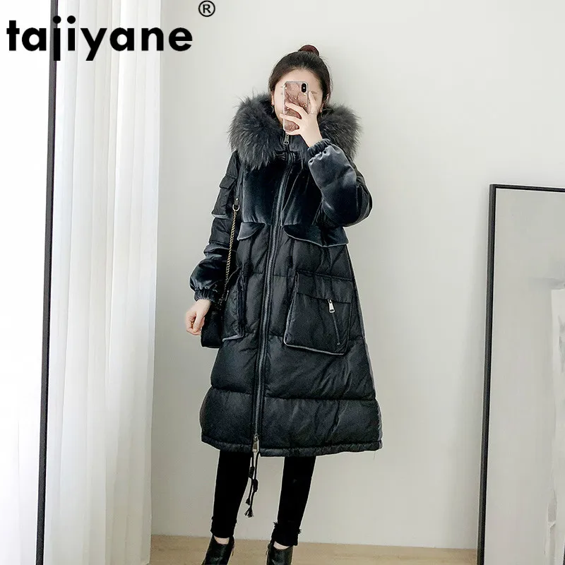Raccoon Dog Fur Hooded Real Genuine Leather Jacket Autumn Winter Coat Women Clothes 2021 Korean Sheepskin Down Abrigo Mujer | Женская