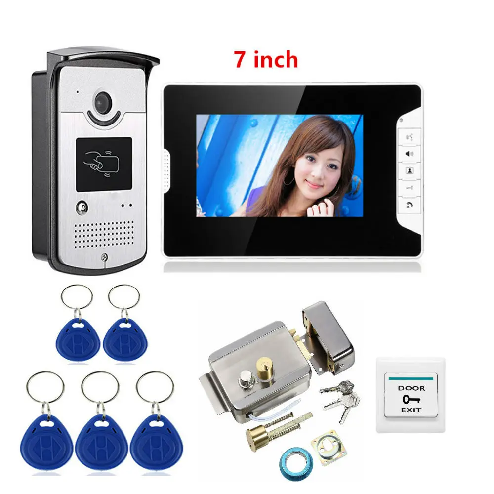 7 дюймовый видеодомофон 1 сенсорный монитор + RFID дверной звонок светодиодный HD
