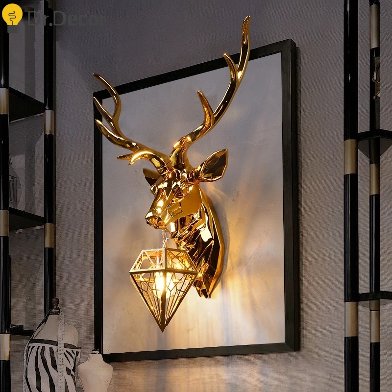 

Modern Resin Antler Wall Lamp Nordic Wall Light Retro Deer Living Room Bedroom Bedside Lamp Wall Sconce Lamp Indoor Vanity Light