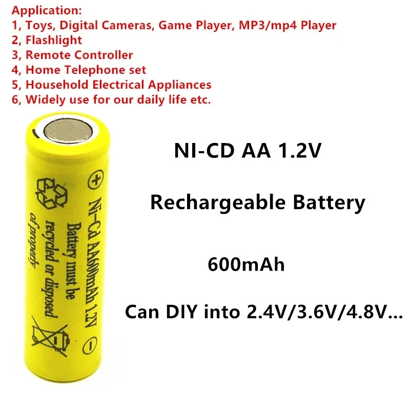 DIY AA NI-CD Rechargeable Battery 1.2V 600mAh Can Be Used In Electric Toys Alarm Clock Remote Control Shaving Machine
