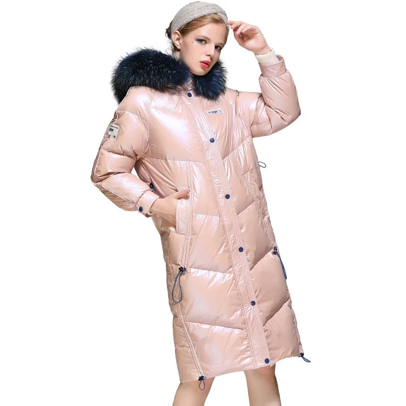 

SHZQ 90% белая куртка на утином пуху 2021 новые женские зимние куртки с меховым воротником с капюшоном Свободное пальто большого размера утеплен...