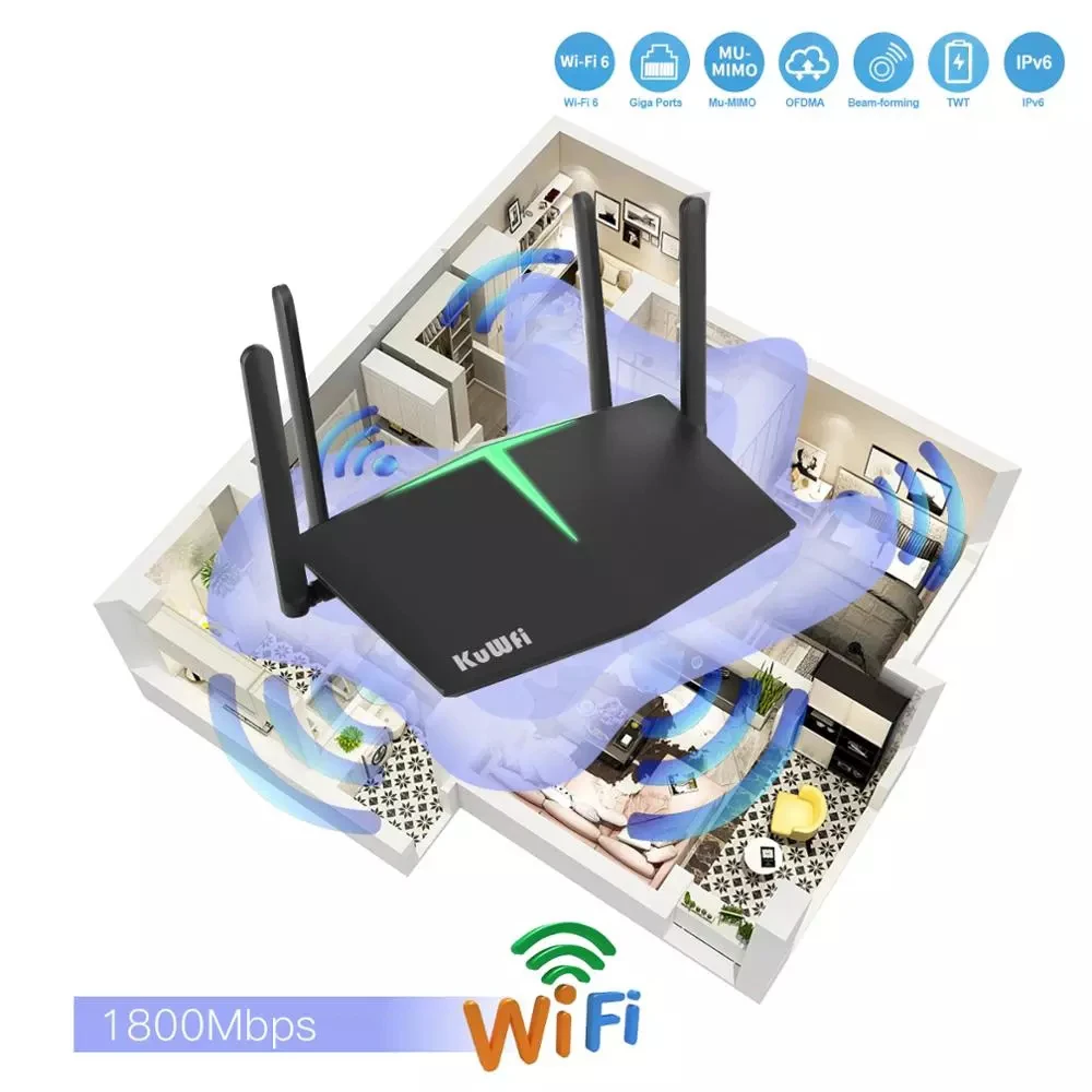

WiFi 6 Router 1800Mbps Smart Dual Band WiFi 6 802.11ax Wireless Gaming Routers with 4 Gigabit Port for Home Office New 128Users
