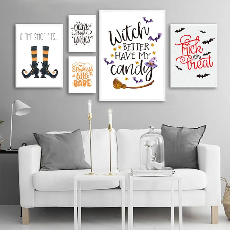 Абстрактная Картина на холсте Хэллоуин ведьма Паук Паутина оранжевые фиолетовые