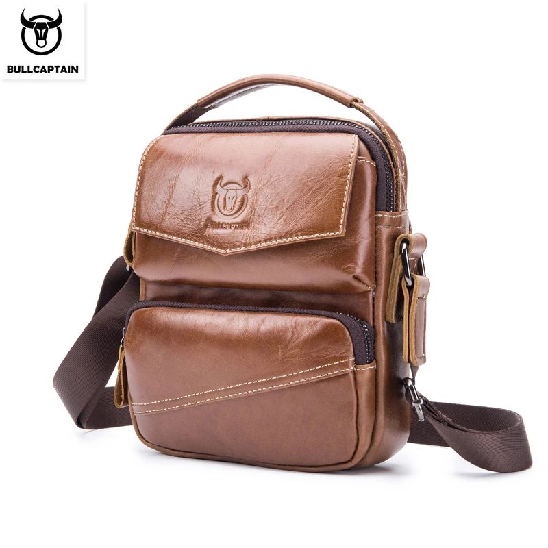 BULLCAPTAIN men's first layer leather shoulder bag casual shoulder messenger bag portable personality multi-function bag