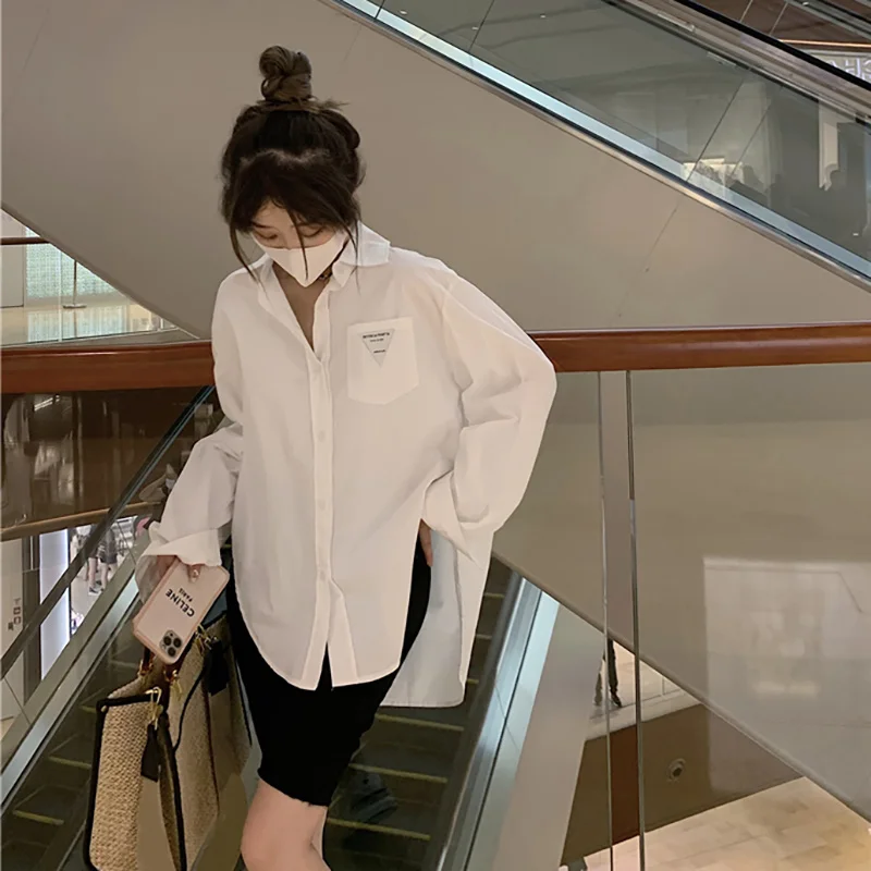 Модная женская рубашка с Боковым Разрезом и длинным рукавом | Женская одежда