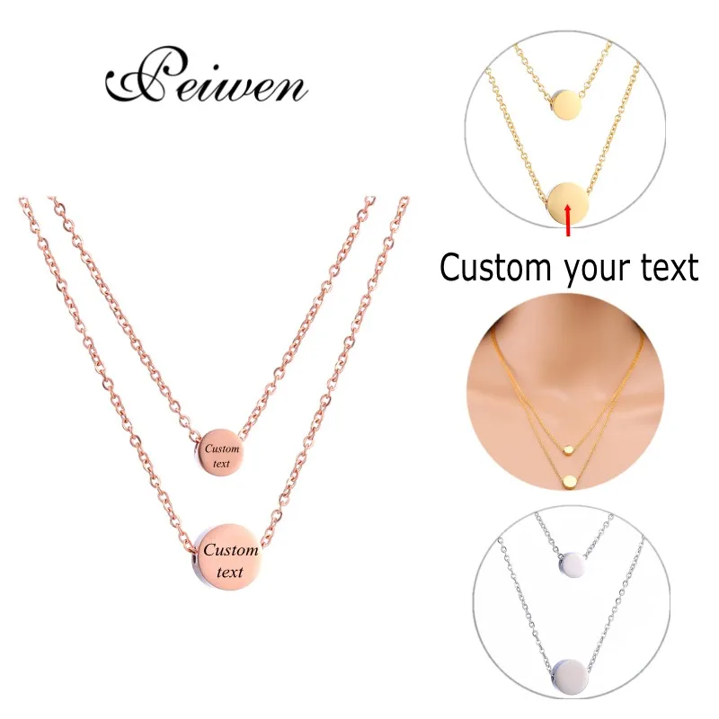 

Personalized Custom Two Little Gold Bean Round Pendant Necklace Stainless Steel Double Link Chain Charm Choker For Women Jewelry