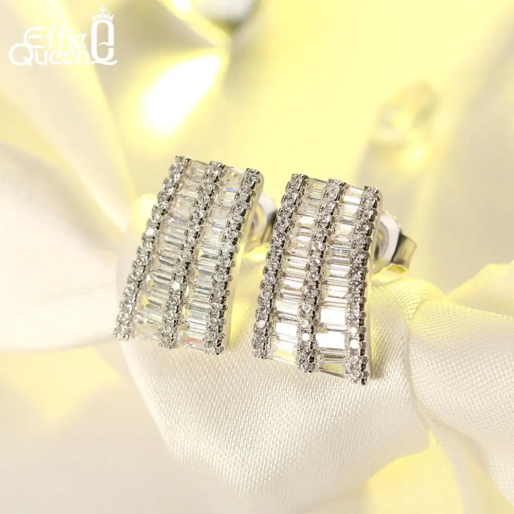 Effie queen 925 Серебряные необычные женские серьги с блестящими AAA кубическим цирконием ослепительные помолвки вечерние женские серьги TSE18