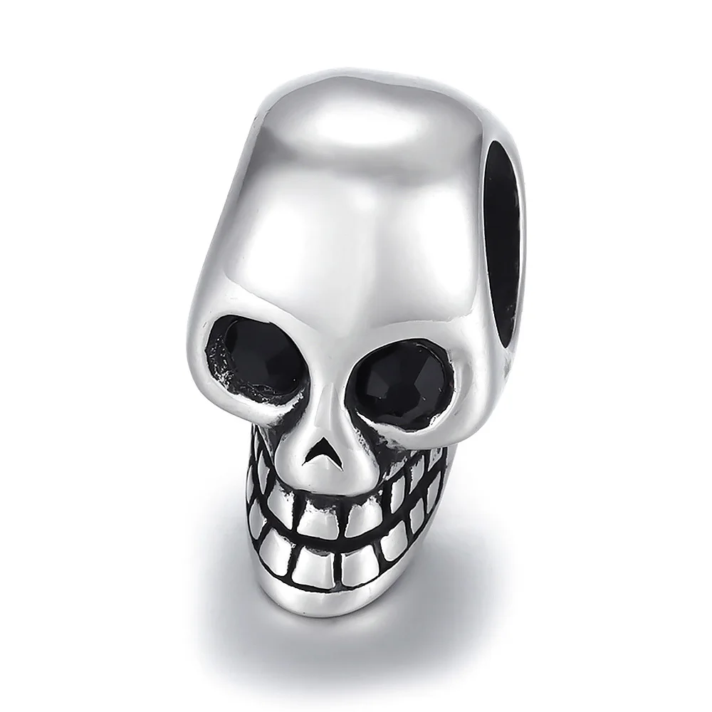 

Stainless Steel Skull Bead Polished 8mm Large Hole Beads Metal Slide Charm Accessories for DIY Bracelet Jewelry Making