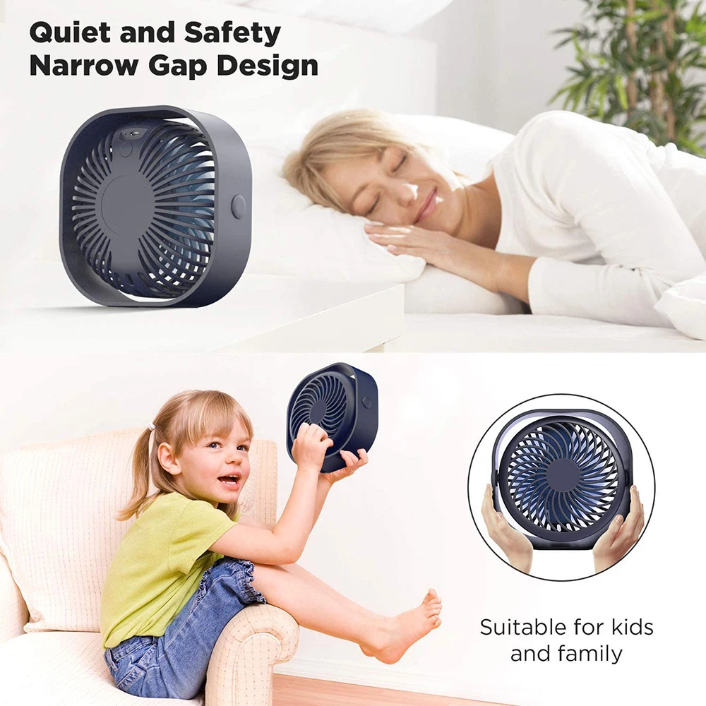 

3 Speeds Mini Desk USB Fan Rechargeable Battery Operated 2000mAh Battery Portable Cooling Air Circulator for Home Office Travel
