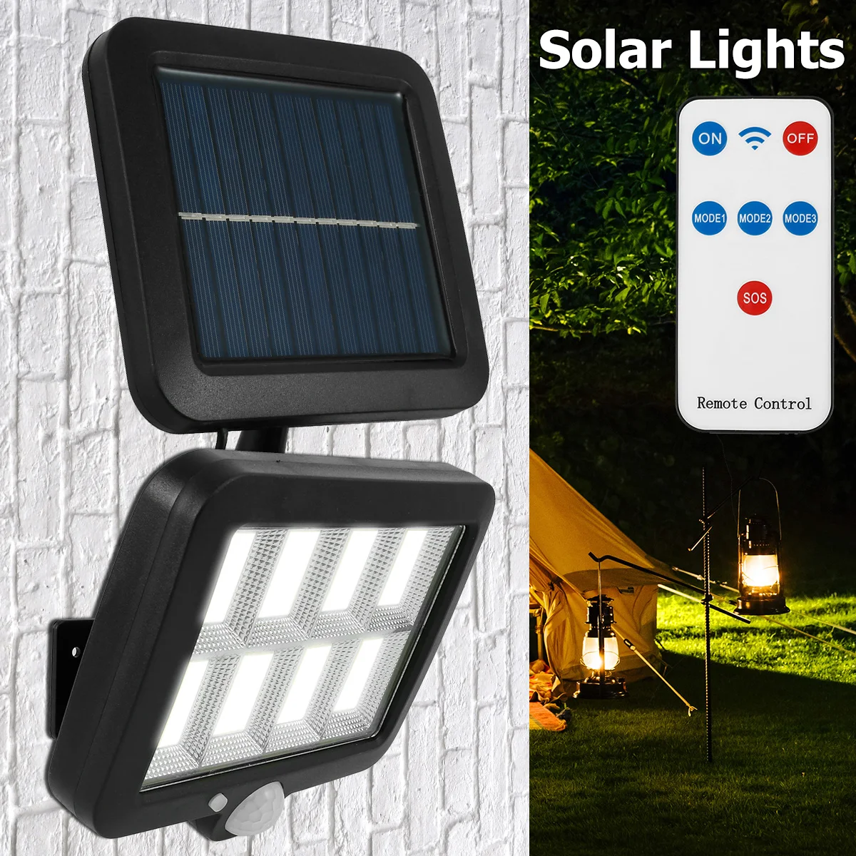 

Solar Lights for Outdoor with 160LEDs and Smart PIR Sensor Yard Light with 3 Working Modes IP65 Waterproof Detachable Wall Light