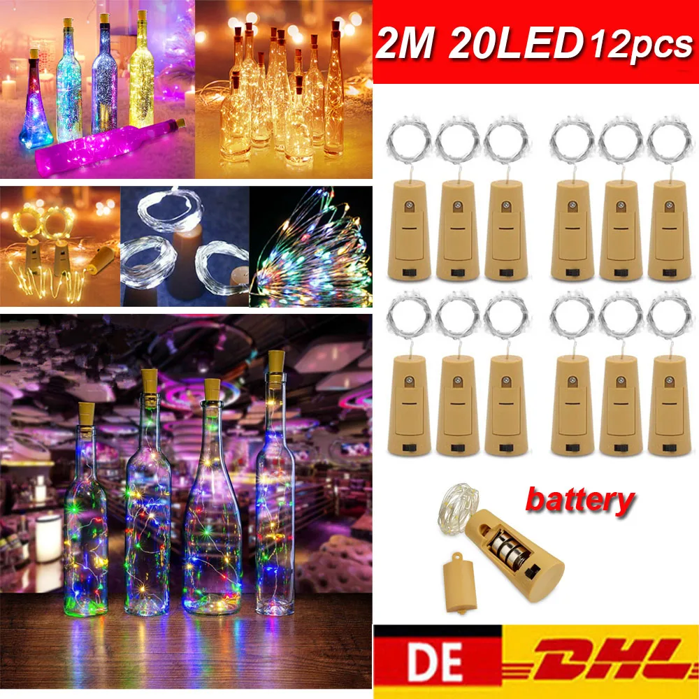 

12pcs 2M 20LED String Light Cork Wine Bottle Light LED Lights Decoration For Bedroom Christmas Birthday Party Fairy String Lamp