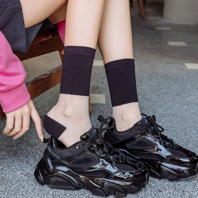 

Sexy Lace Mesh Transparent Women Socks Summer Fashion Japanese Cute Elasticity Silk Sock For Ladies Colorful Socks New