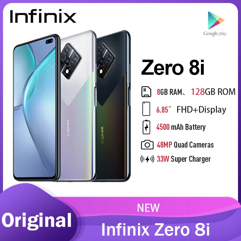 Infinix Zero 8i глобальная Версия 8 + 128 Гб Смартфон 6 85 ''fhd 90 Гц Full Экран 48MP Quad Camera 4500