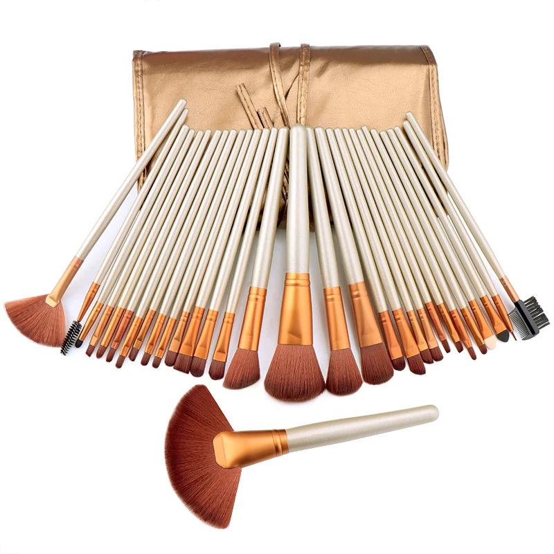 Gold color Взрывные Модели 32 шт набор кистей для макияжа, кисть для губ, кисть для бровей, деревянная ручка с кистью, косметический набор - Handle Color: Gold color