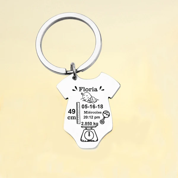 Baby Onesie Детские статы вес Длина пользовательское имя Забавный Милый папа мама Keepsake ребенка рождения круглый брелок ювелирные изделия подарок в честь гравировки - Цвет: Baby Onesie