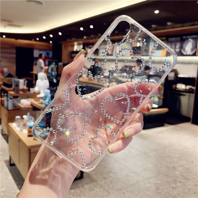 Sinocom Handa Glitter Love Heart Rhinestone Phone Case For iPhone12 11pro 13promax X XS XR XS Max 6 6S 7 8 Plus