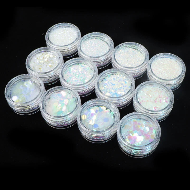 

12 Boxes AB Mermaid Nails Sequins Sparkly Mixed Size Flakes For Chunky Glitter 3D Hexagon Colorful Nail Art Manicure Decorations